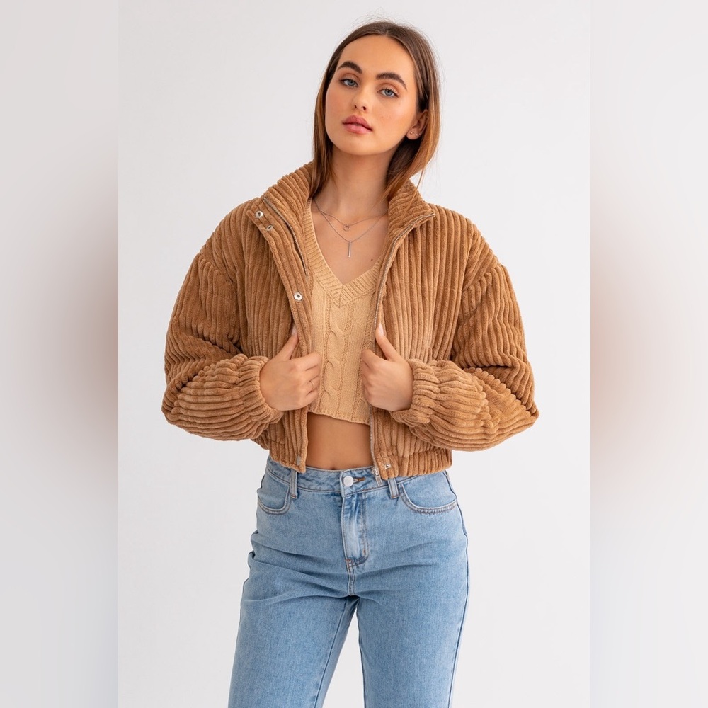 Cropped Corduroy Puffer Jacket - Le Lis